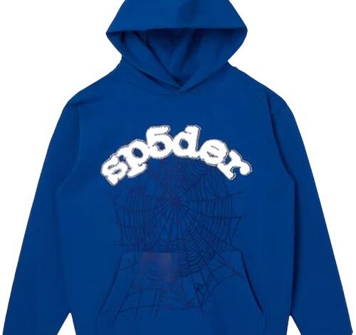 Sp5der Logo Print Blue Hoodie